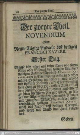 Der zweyte Theil. Novendium Oder Neun-Tägige Andacht deß heiligen Francisci Xaverii