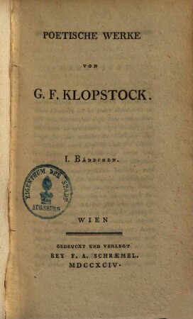 Klopstocks Werke. 1