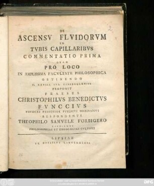 De Ascensv Flvidorvm In Tvbis Capillaribvs : Commentatio Prima