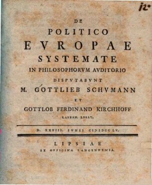 De Politico Evropae Systemate In Philosophorvm Avditorio