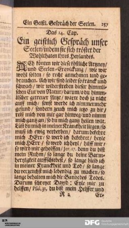 Das 14. Cap. Ein geistlich Gespräch unser Seelen/ indem sie sich tröstet der Wohlthaten ihres Heylandes.