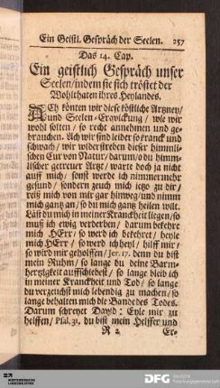 Das 14. Cap. Ein geistlich Gespräch unser Seelen/ indem sie sich tröstet der Wohlthaten ihres Heylandes.