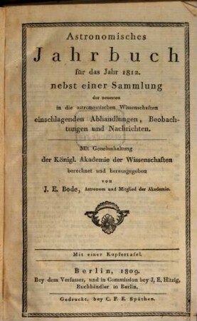 Astronomisches Jahrbuch. 1812 (1809)