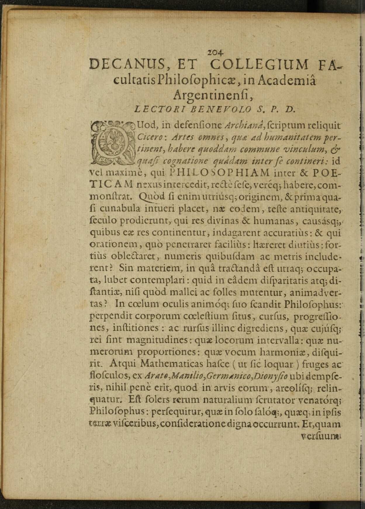 Decanus, et Collegium Facultatis Philosophicae, in Academia ...