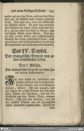 Das IV. Capitel. Der evangelische Beweis von einem unsterblichen Leben