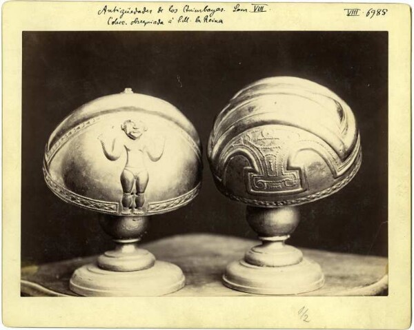 Gold helmets from the collection obsequiada á S.M. la Reina Lam. VIII, Antigüedades de los Quimbayas