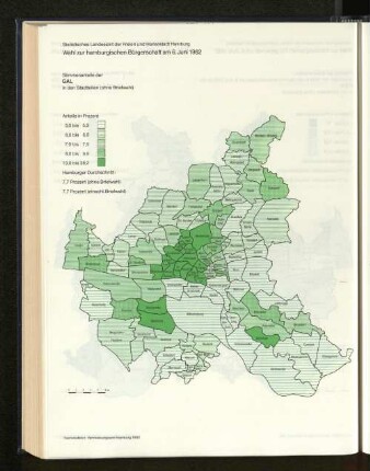 Stimmenanteile der GAL in den Stadtteilen