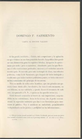 Domingo F. Sarmiento : Carta al Doctor Vallejo