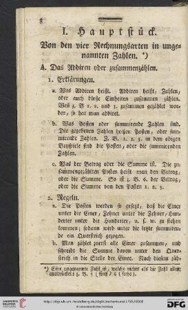 I. Hauptstueck: Von den vier Rechnungsarten in ungenannten Zahlen