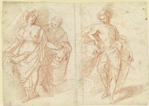 Links Judith mit dem Haupt des Holofernes, rechts David mit dem Haupt des Goliath
