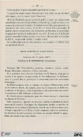 Sous-comité du Haut-Rhin: séance du 1er juin 1867