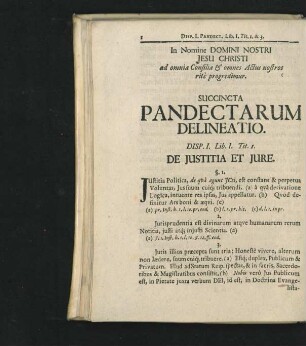 Succincta Pandectarum Delineatio. Disp. I. De Iustitia Et Iure.