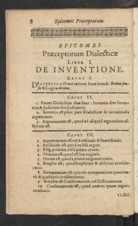 Epitomes Praeceptorum Dialecticae Liber I. De Inventione.