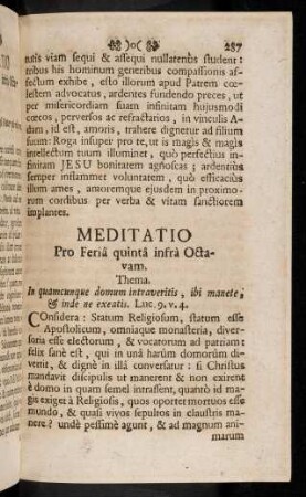 287-297, Meditatio Pro Feria quinta infra Octavam; ...