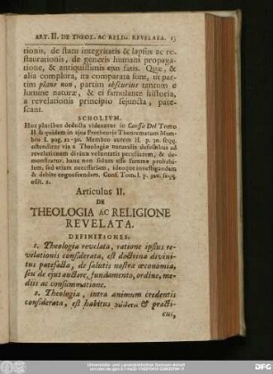 Articulus II. De Theologia Ac Religione Revelata.