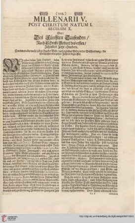 Millenarii V. post Christum natum I. Seculum X.