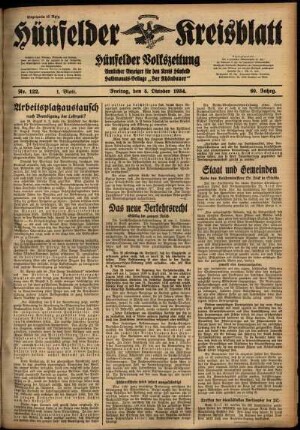 Erste Ausgabe vom Freitag, den 05. Oktober 1934.
