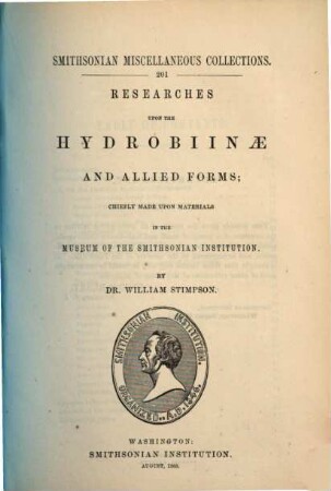 Researches upon the hydrobiinae and allied forms : chiefly made upon materials in the Museum of the Smithsonian Institution