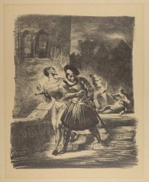 Mephisto und Faust fliehen nach dem Duell. Méphistophélès et Faust fuyant après le duel