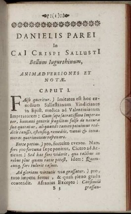 Danielis Parei In Caii Crispi Sallustii Bellum Iugurthinum, Animadversiones Et Notæ.