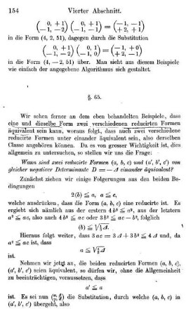 §. 65. Ausnahmefälle, in welchen zwei nicht identische reducirte Formen äquivalent sind.
