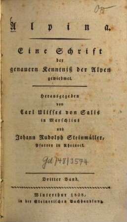 Alpina : e. Schrift d. genauern Kenntniß d. Alpen gewidmet. 3. 1808
