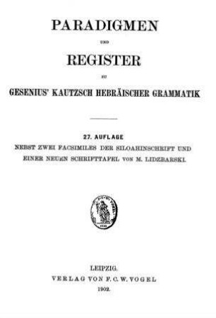 Paradigmen und Register zu Gesenius' Kautzsch hebräischer Grammatik
