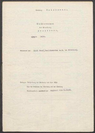 Fragebogen und Karte Holzbronn, OA Calw (Kreis Calw)