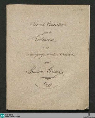 Second concertino pour le violoncelle : avec accompagnement de 2 violons, alto, basse, flute, 2 hautbois, 2 bassons et 2 cors; oeuv. 19