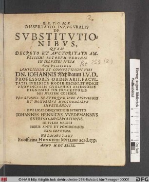 Dissertatio Inauguralis De Substitutionibus