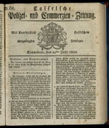 Nr. 61, Sonnabend, den 29sten Julii 1820