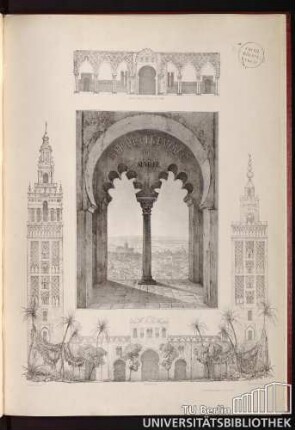 La Giralda et l'Alcazar de Séville. Grand Patio de l'Alcazar de Séville.