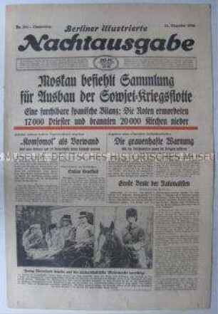 Abendzeitung "Berliner illustrierte Nachtausgabe" u.a. zum Bürgerkrieg in Spanien