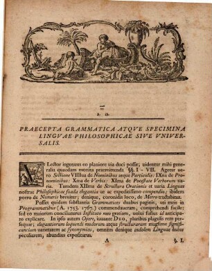 Praecepta Grammatica Atqve Specimina Lingvae Philosophicae Sive Vniversalis, ad Omne Vitae Genvs Adcommodatae