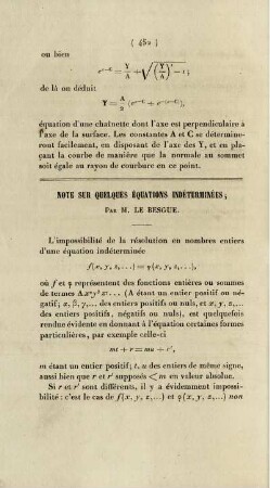 Note sur quelques équations indéterminées.