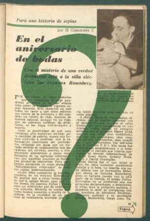 En el aniversario de bodas : Para una historia de espias