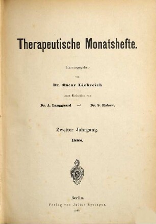Therapeutische Monatshefte. 2. 1888