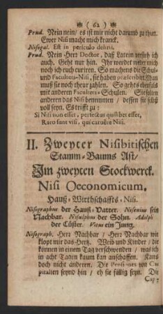 II. Zweyter Nisibitischer Stamm-Baums Ast. ... Nisi Oeconomicum. Hauß-Wirthschaffts-Nisi.