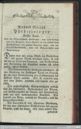 Erstes Buch. Von der Schwindsucht überhaupt, ...