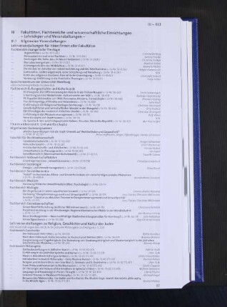 III Fakultäten, Fachbereiche und wissenschaftliche Einrichtungen - Lehrkörper und Veranstaltungen -