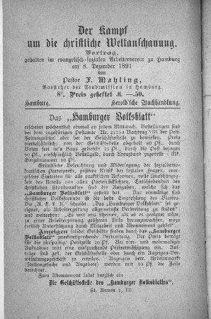 Der Kampf um die christliche Weltanschauung.