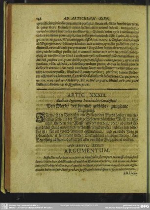 Artic. XXXIII. Indicio legitima homicidii clandestini. Von Mord, der heimlich geschicht, gnugsame Anzeigung