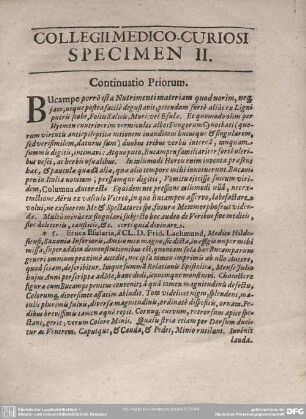 COLLEGII MEDICO-CURIOSI SPECIMEN II.
