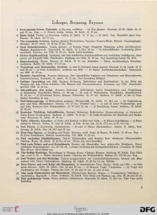 Irdengut, Steinzeug, Fayence (Nr. 1-22)
