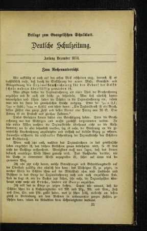Zum Rechenunterricht