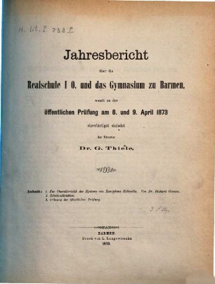 Jahresbericht : über das Schuljahr .... 1872/73 (1873)