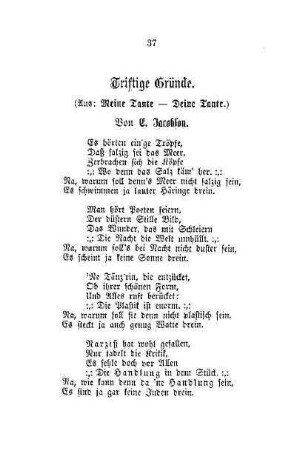 Triftige Gründe (Aus: Meine Tante-Deine Tante), von E. Jacobson