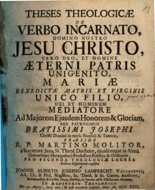 Theses Theologicae De Verbo Incarnato. Domino Nostro Jesu Christo, Vero Deo, Et Homine ...