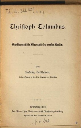 Christoph Columbus : eine biographische Skizze nach den neuesten Quellen