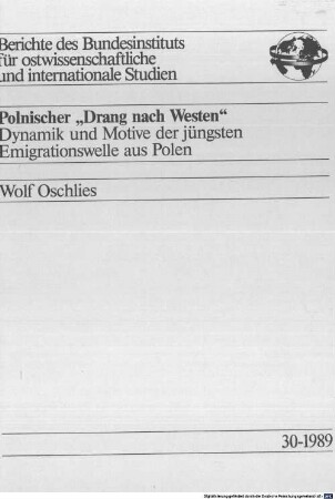 Polnischer "Drang nach Westen" : Dynamik und Motive der jüngsten Emigrationswelle aus Polen